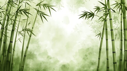 Serene bamboo forest in mist, watercolor style.