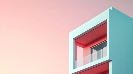 Fototapeta premium Abstract Geometric 3D of a Modern Minimalist Building with Pastel Gradient Background