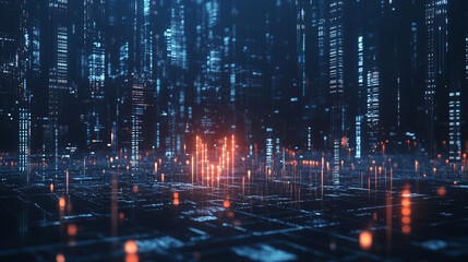 Fototapeta premium Abstract Digital Cityscape Neon Lights Technology Background Futuristic Urban Data Network Glow Art 