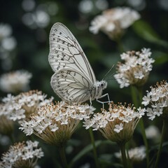  pure white butterfly with delicate, intricate wing patterns.