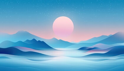 Serene Sunset Landscape With Mountains And Stars