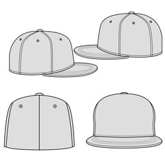 Set of fitted hat vector illustration. Camp caps mock up editable	