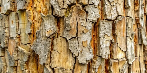 Wrinkled tree bark with age cracks and decayed branches, natural deterioration, outdoor decay