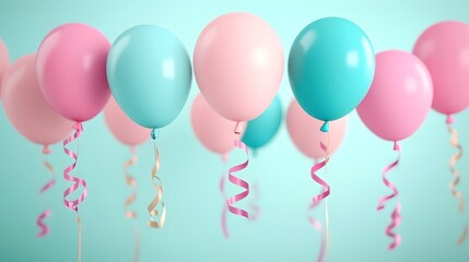 Naklejka premium Vibrant Pastel Balloons and Streamers Background for Birthday or Party