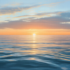 Fototapeta premium Serene Sunset Seascape: A tranquil seascape at golden hour with a majestic sunset painting the horizon with hues of orange, pink, and purple. Gentle waves dance across the water.