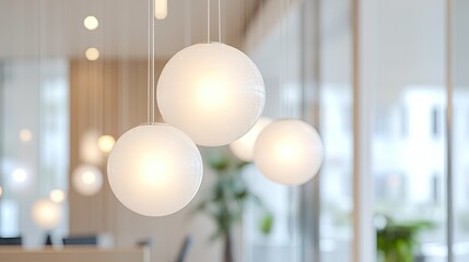 Modern Interior Lighting Fixture with Multiple White Globe Pendant Lights