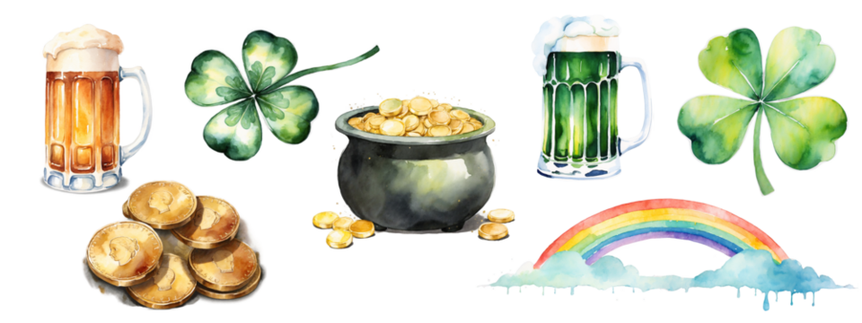 St Patricks Day luck of the Irish watercolor cutout ephemera collection