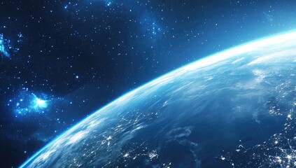 Obraz premium Earth From Space: A Celestial Blue Marble Against a Starry Night