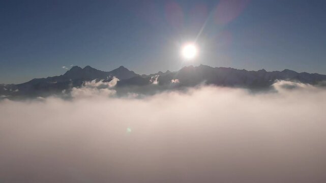Caucasus, North Ossetia. Alagir gorge. Clouds over a mountain valley.