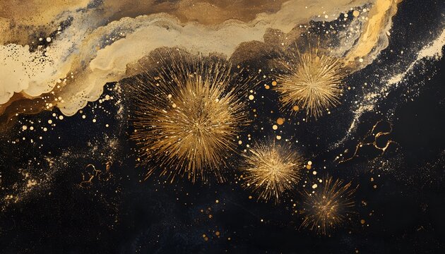 Golden Fireworks Exploding Across a Dark Night Sky