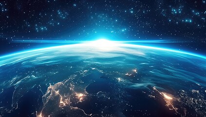 Fototapeta premium Earthrise: Blue Planet Sunrise From Space