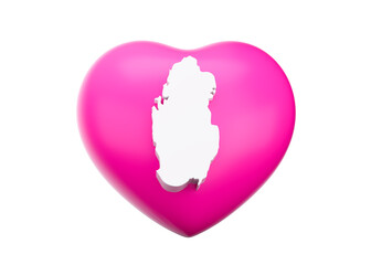 Pink Heart With Map Of Qatar 3d Illustration