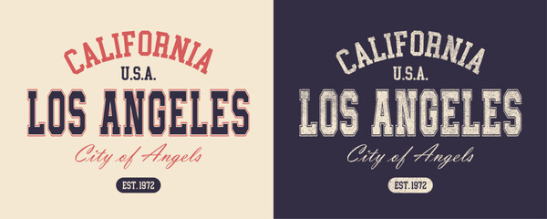 California, Los Angeles USA retro college varsity typographic slogan vector graphic.
