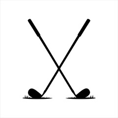 Crossed golf club stick silhouette icon vector illustration design on white background.