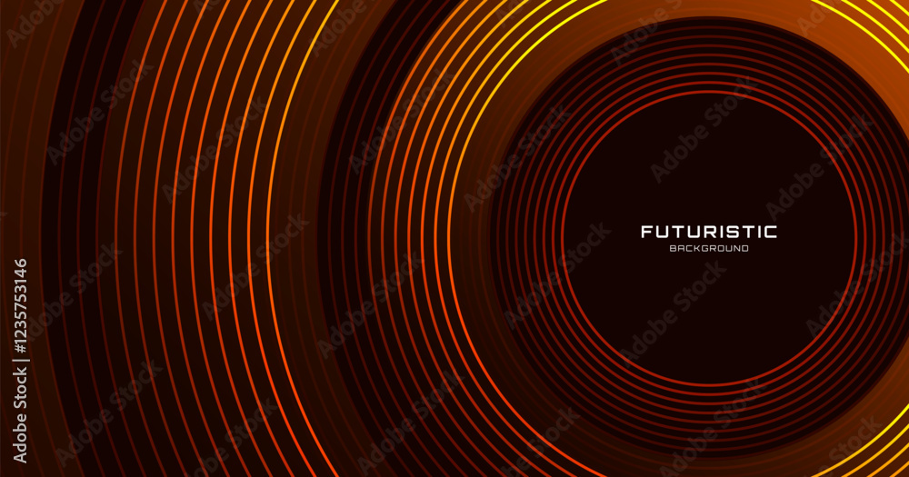 Poster Orange lines techno abstract background overlap layer on dark space with circles effect decoration. Modern graphic design element stripes style concept for web banner, flyer, card, or brochure cover