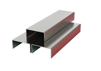 Three Metallic Staple Pins Blocks Rest On A Split Light Blue And Pink Background 3D Illustration