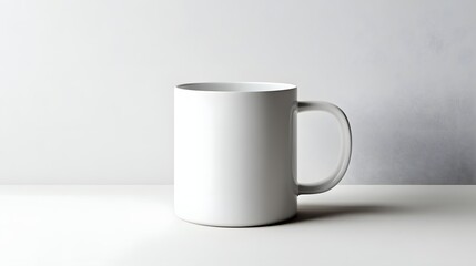 Obraz premium Clean White Ceramic Mug on Minimalist Studio Background with Subtle Shadow Gradients