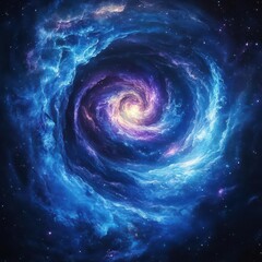 An ethereal galaxy swirling within a luminous portal, vibrant hues of cosmic blue and purple, celestial fractals merging into endless starscape