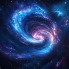 An ethereal galaxy swirling within a luminous portal, vibrant hues of cosmic blue and purple, celestial fractals merging into endless starscape