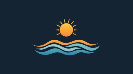 Bright sun setting over calming waves with vibrant colors in a serene coastal landscape during twilight hours. Generative AI