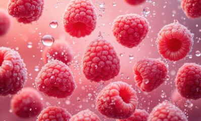 Fresh raspberries with droplets of water