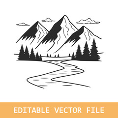 Mountain icons vector and mountain silhouette