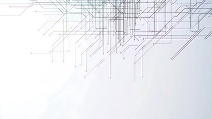 Abstract colorful circuit lines on white background.