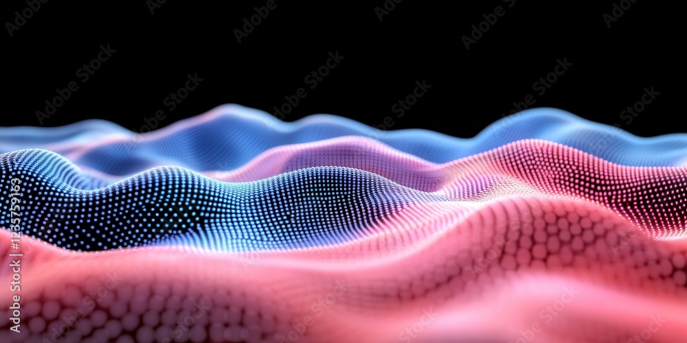 Wall mural Abstract Digital Landscape with Pink and Blue Glowing Waves