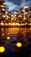 Night City Lights Reflection in Water