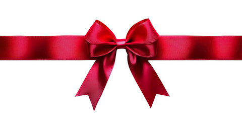 Realistic Shiny Red Satin Ribbon Bow with Shadow – Perfect for Wedding Invitations, Greeting Cards, or Gift Boxes, Isolated on White 