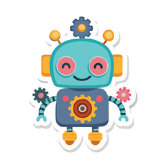 Fototapeta premium Adorable mechanical robot vector sticker, futuristic AI character illustration