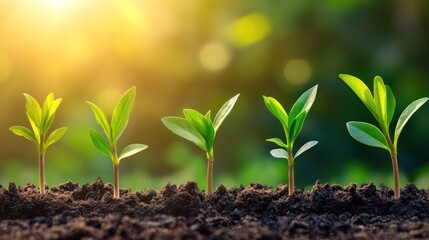 Seedling growth stages, sunrise, soil, nature, eco,  marketing