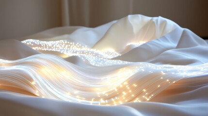 Soft Fabric with Illuminated Flowing Lights on a White Surface