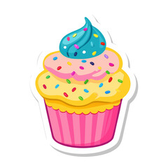 Cute cupcake vector sticker, pastel dessert bakery illustration