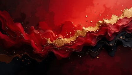 Abstract Red Black Gold Fluid Art Design