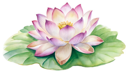 blossom lotus green leave watercolor painting illustration no background png landscape