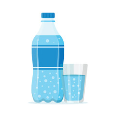 Soda drink icon in flat style. Plastic bottle and drinking glass vector illustration on isolated background. Water beverage sign business concept.