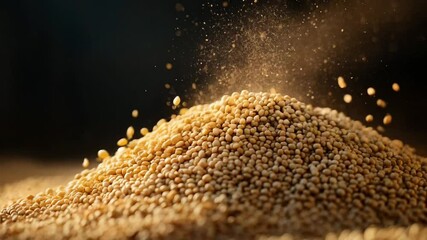 Scene of soybeans falling in a pile, smooth repeating motion for background video animation