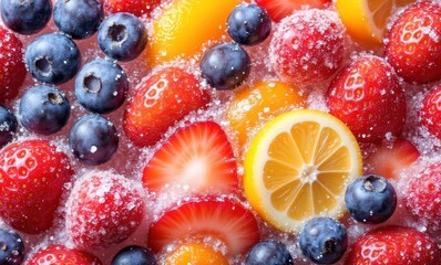 Fresh berries and citrus with sugar