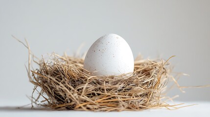 realistic egg in delicate bird's nest with natural straw texture