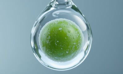 Frozen green orb in glass bulb.