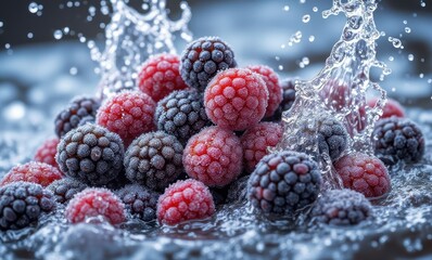 Fresh berries splashing in water