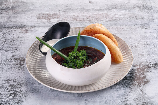Traditional Borch soup with beetroot