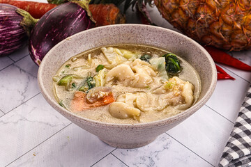 Chinese wonton soup with dumplings