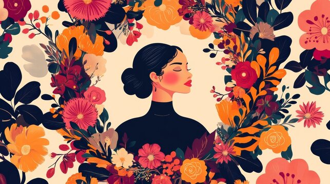 10.A sophisticated set of International Women's Day greeting cards featuring diverse artistic interpretations of the theme. Each card includes a central figure of a woman surrounded by ornate floral