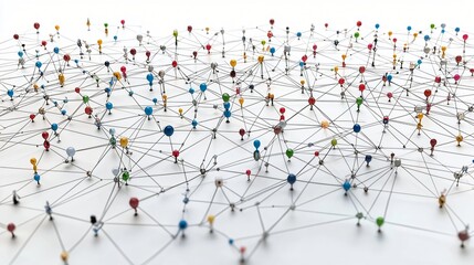 Network Connections With Multi Colored Points And Lines In A Sprawling Graphic Design.