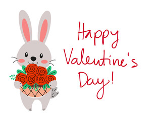 An adorable and cute bunny surrounded by beautiful flowers designed for Valentines Day