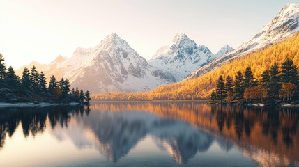 Obraz premium Serene Autumnal Mountain Lake Reflection