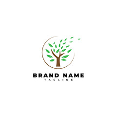 tree with green leaves. Logo, symbol, icon, illustration, vector, template, design