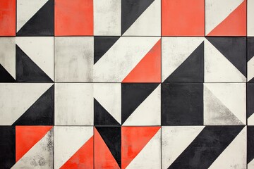 Abstract Geometric Tile Wall Design Red Black White